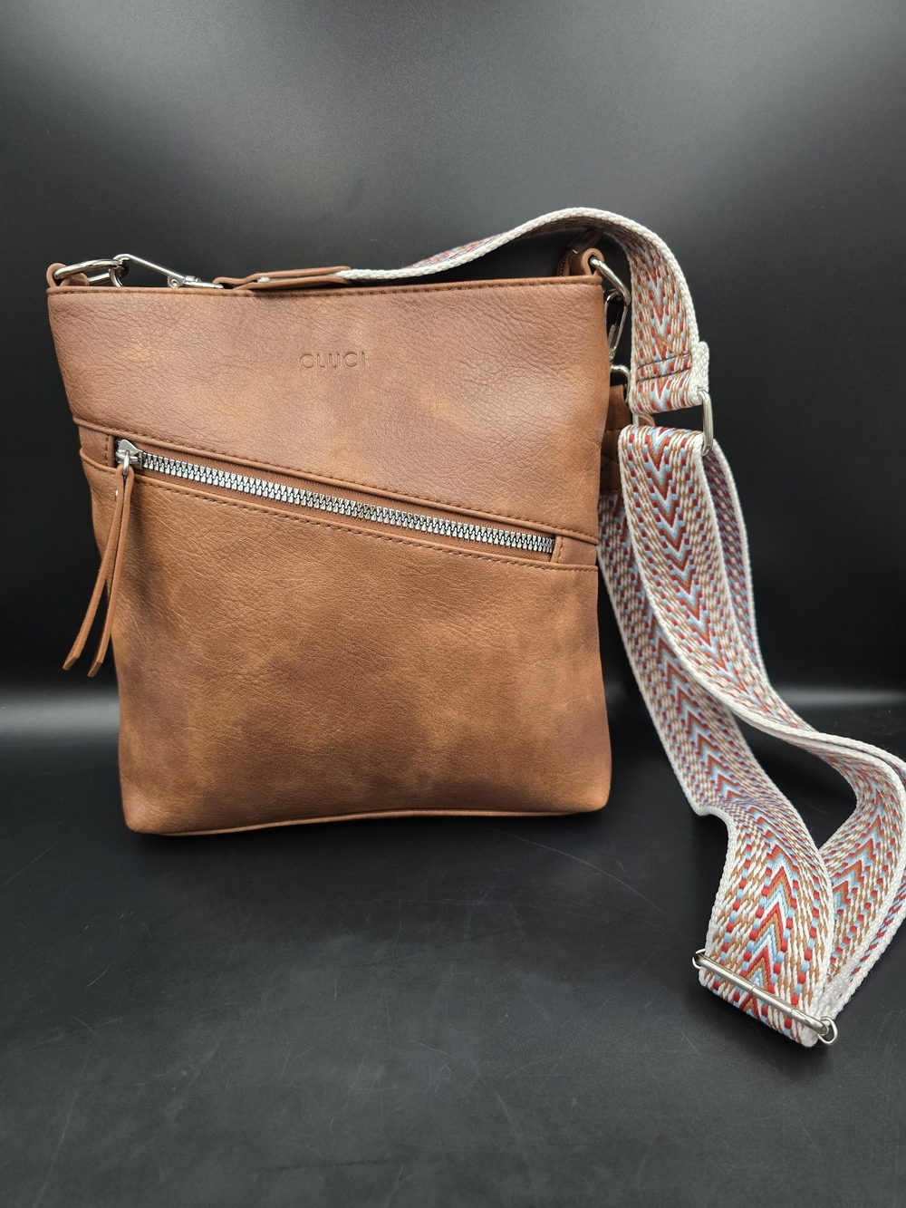 Gucci Tan Leather Crossbody with Removable Patterned Strap